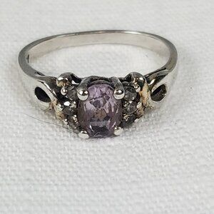 Womens Silver Tone Oval Light Purple CZ & Small CZ Stones Sz 14mm US 7